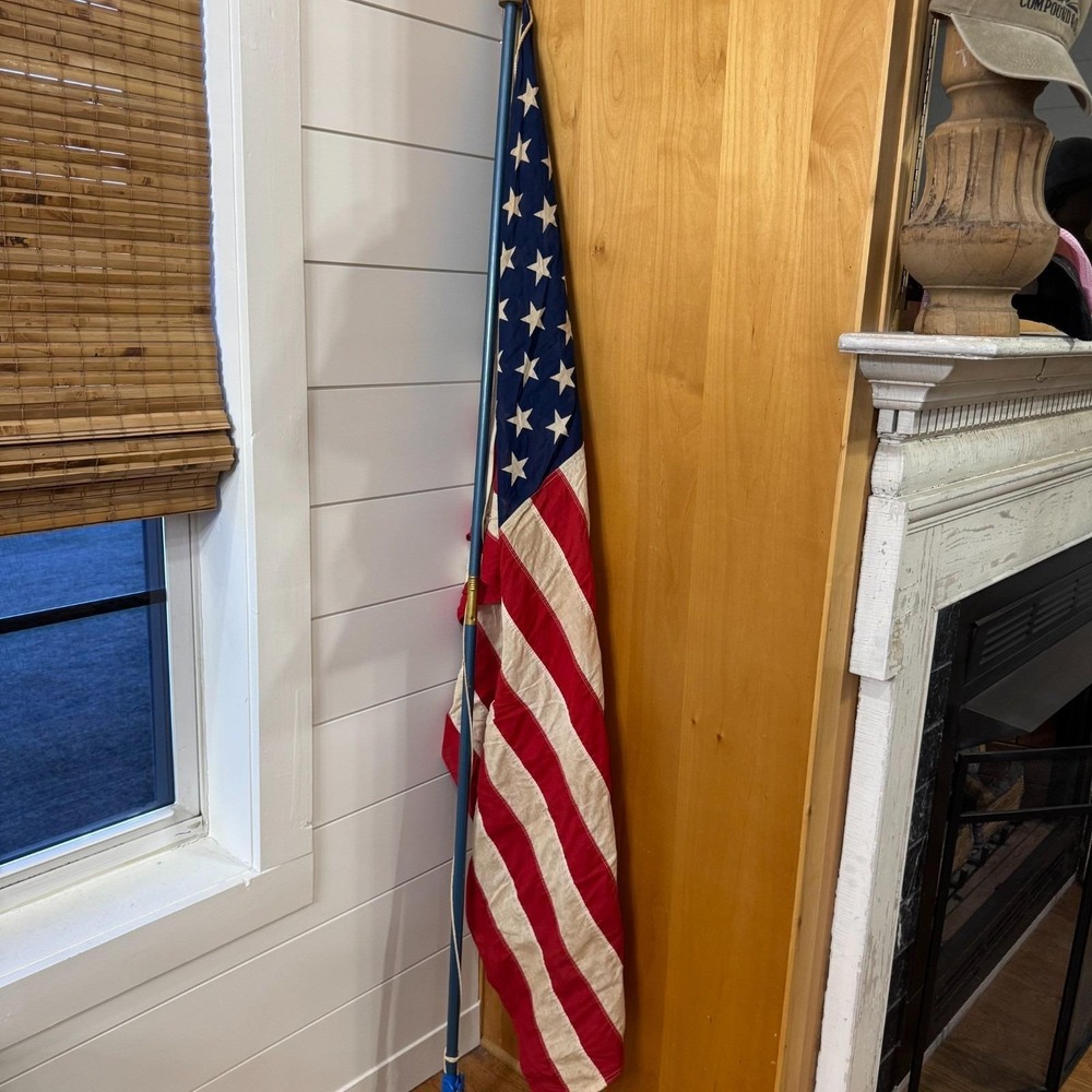 Vintage 50 Star American Flag w/ Original Box Blue Wood Pole Montgomery Ward 3x5 - Picture 14 of 15